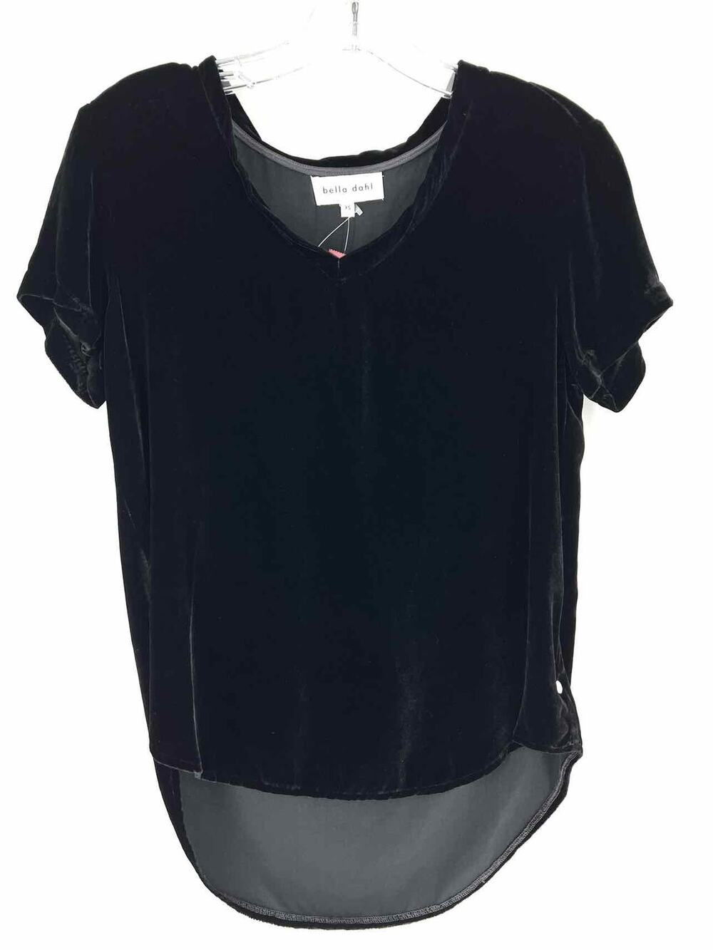 Bella Dahl Size XS Black V-Neck Velvet Designer Top-Short Sleeve